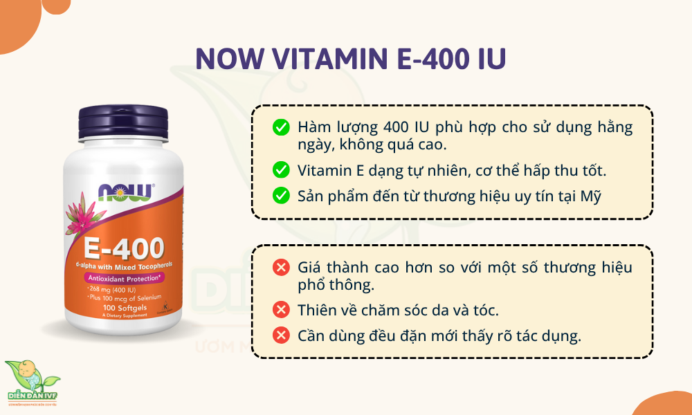 Viên uống NOW Vitamin E-400 IU