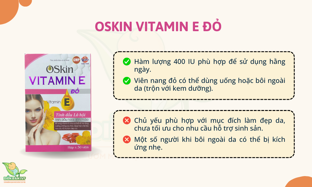 Viên uống Oskin Vitamin E đỏ